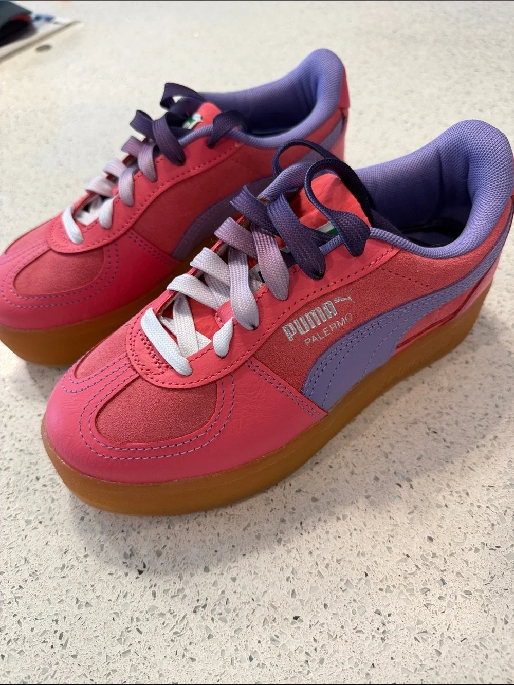 Puma Kids Pink and Purple Lace-Up Sneakers with Gum Sole